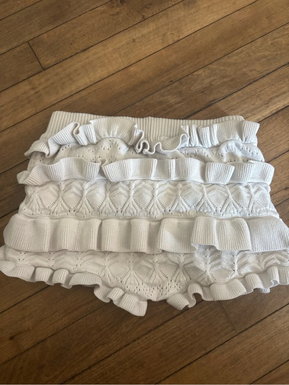 Edikted Lindsay White Ruffle Knit Mini Short- Women